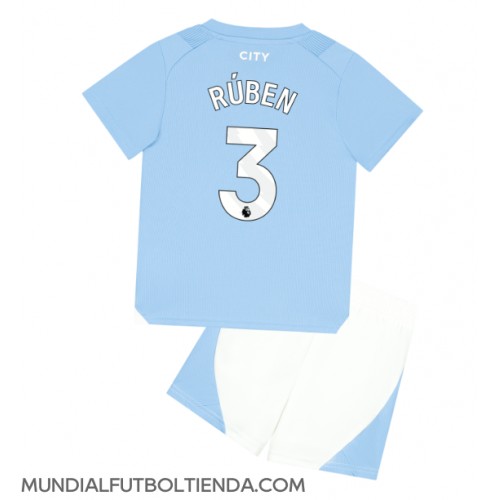 Camiseta Manchester City Ruben Dias #3 Primera Equipación Replica 2023-24 para niños mangas cortas (+ Pantalones cortos)